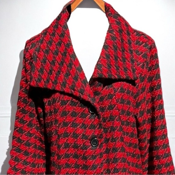 🌻NEW w/tag LuLu-B Red & Black Herringbone Collared Jacket Size XL - Picture 2 of 13